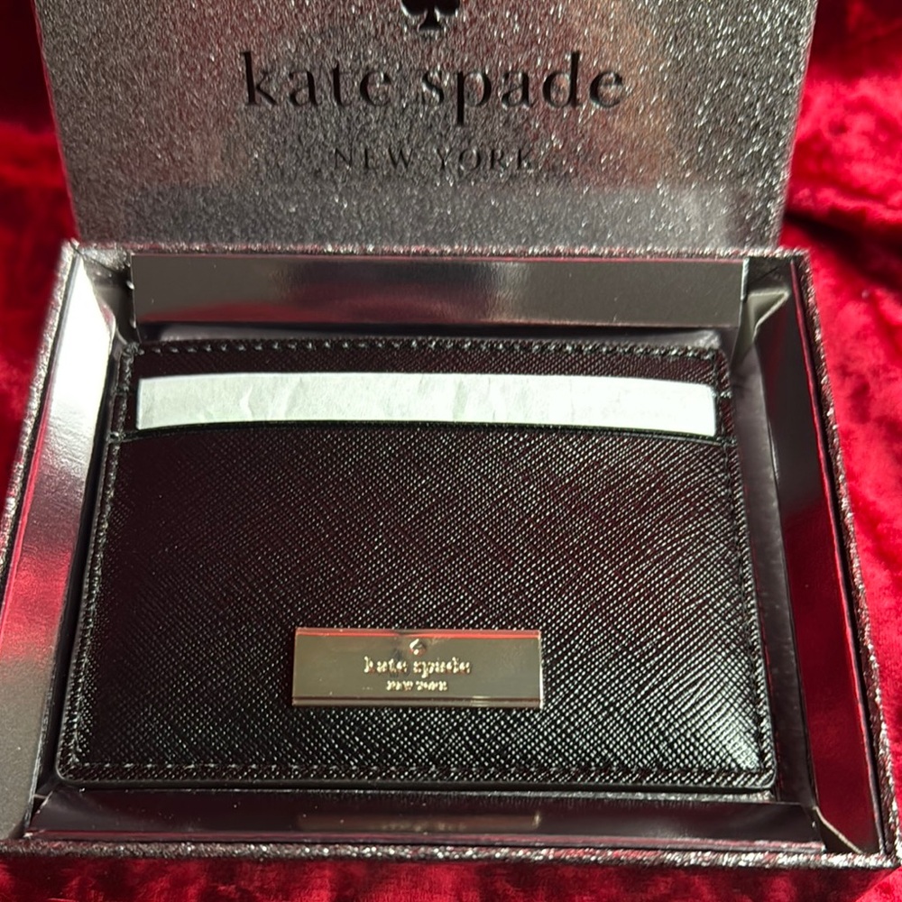 Kate Spade Black Textured Card Holder new